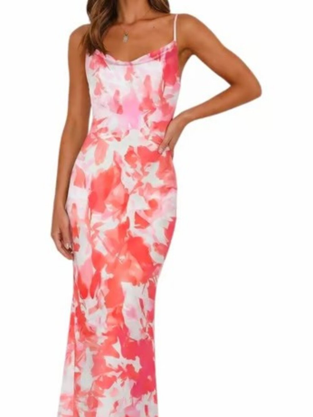 Women's Boho Orange White Floral Spaghetti Strap Bodycon Lined Dress Sz-XXL-NEW